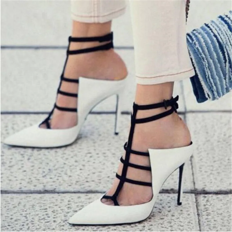 

Fashion Peep Toe Party Gladiator Ladies Buckle Strap Shoes Black White Color Matching Size 35-40 high heels Sandals Women For 20