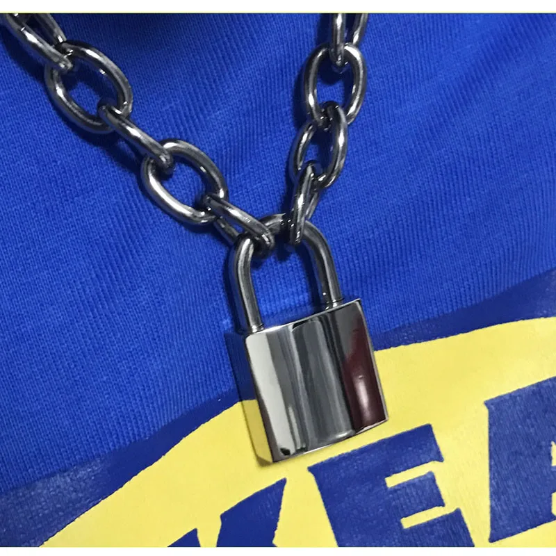 Cena Ręcznie robiony mężczyzna kobiet Unisex łańcuszek ciężki kwadratowy kłódka Choker metalowy kołnierz