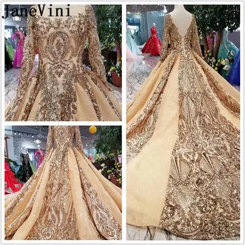 شراءJaneVini الفاخرة الذهب مطرزة حفلة موسيقية طويلة ثوب أنيق لبنان بلينغ كم طويل العربية الرسمي وصيفه الشرف فستان خطوبة