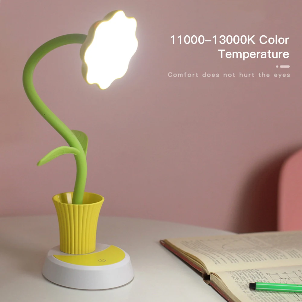 Креативная Настольная лампа с цветами, светодиодный Настольный светильник с защитой глаз, USB светодиодный светильник для чтения с регулируемой яркостью, настольная лампа для учебы, лампа для спальни