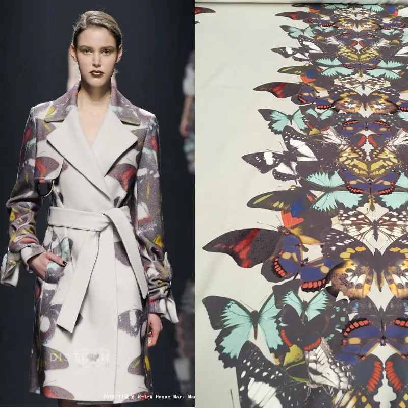 Теплая шерстяная ткань для женщин Тренч, Ветровка с принтом бабочки Костюм шерстяная ткань, Женский Тренч плотная полиэфирная ткань