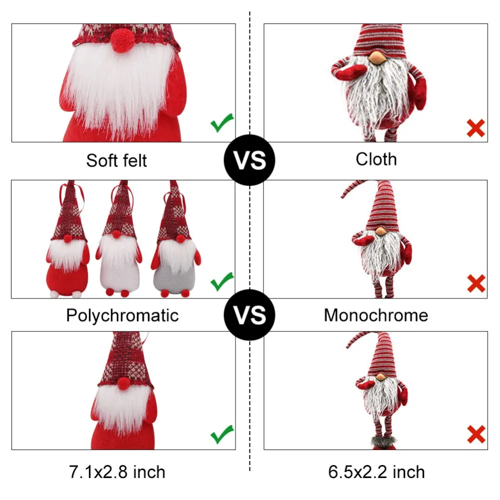 OurWarm 3 шт. гном Санта Рождественская елка украшения 18x7 см Ткань подарок на год рождественские украшения