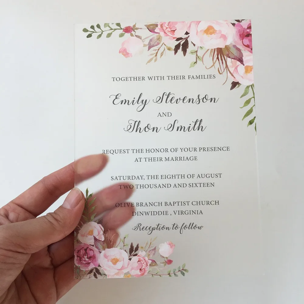  70pcs per Lot Rustic Water Color Style 5x7inch Frosted Acrylic Wedding Invitation Cards+Paper RSVP  - 32965706225