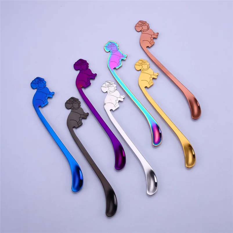 Creative Ice Spoons for Glass 304 Stainless Steel Cute Dog Long Handle Latte Ice Coffee Spoon Kitchen Home Decor 40JY293