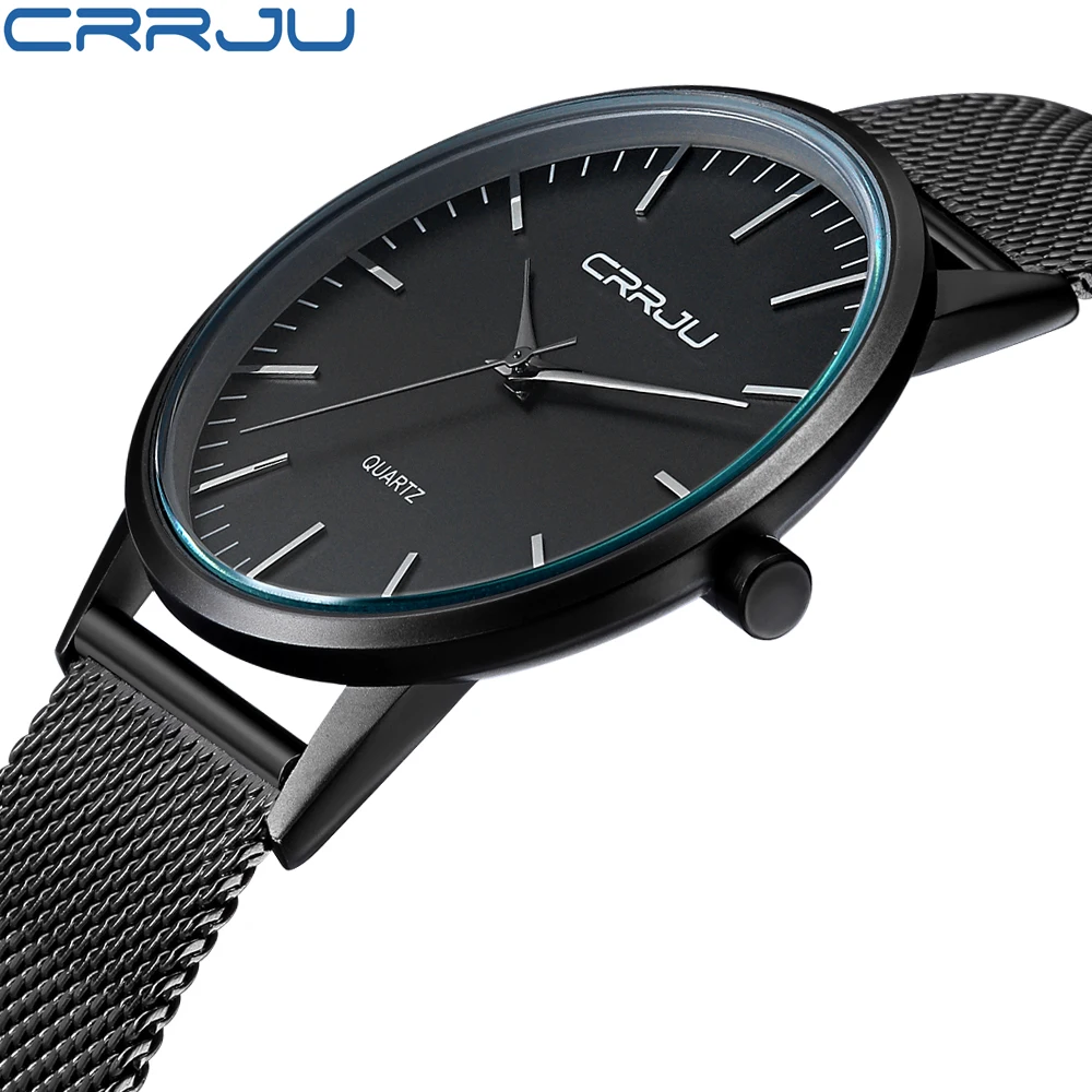 font b Top b font Brand CRRJU Men s Watches Stainless Steel Band Analog Display