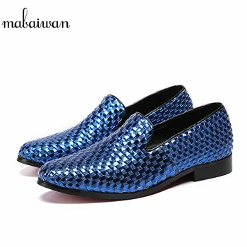 

Mabaiwan New Indian Men Casual Shoes Loafers Slipper Knit Leather Wedding Dress Shoes Men Breathable Party Flats Drop Shopping