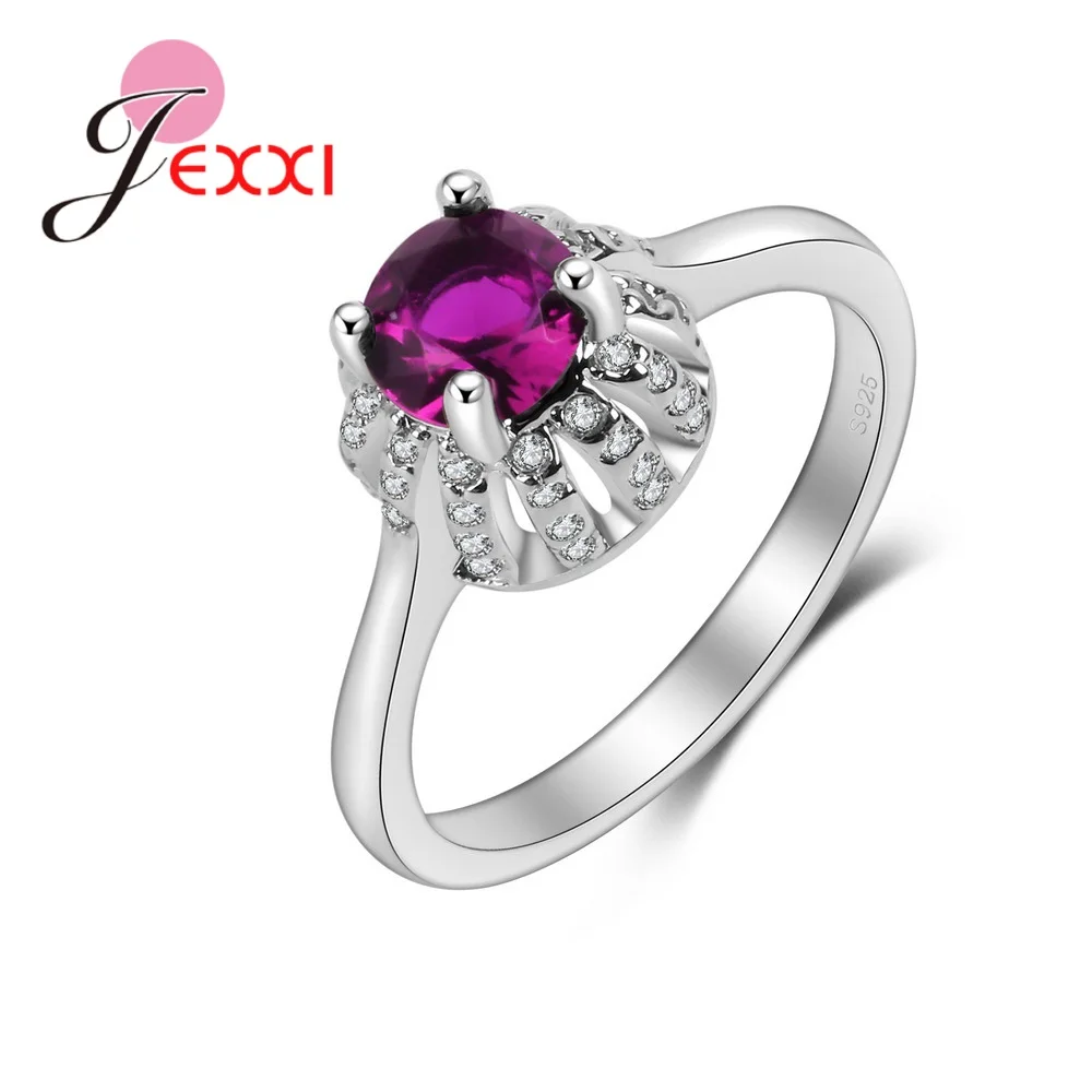 

Shinning Wonderful Dark Purple Round Cubic Zirconia 925 Sterling Silver Rings Shinning Wedding Engagement Ring For Ladies