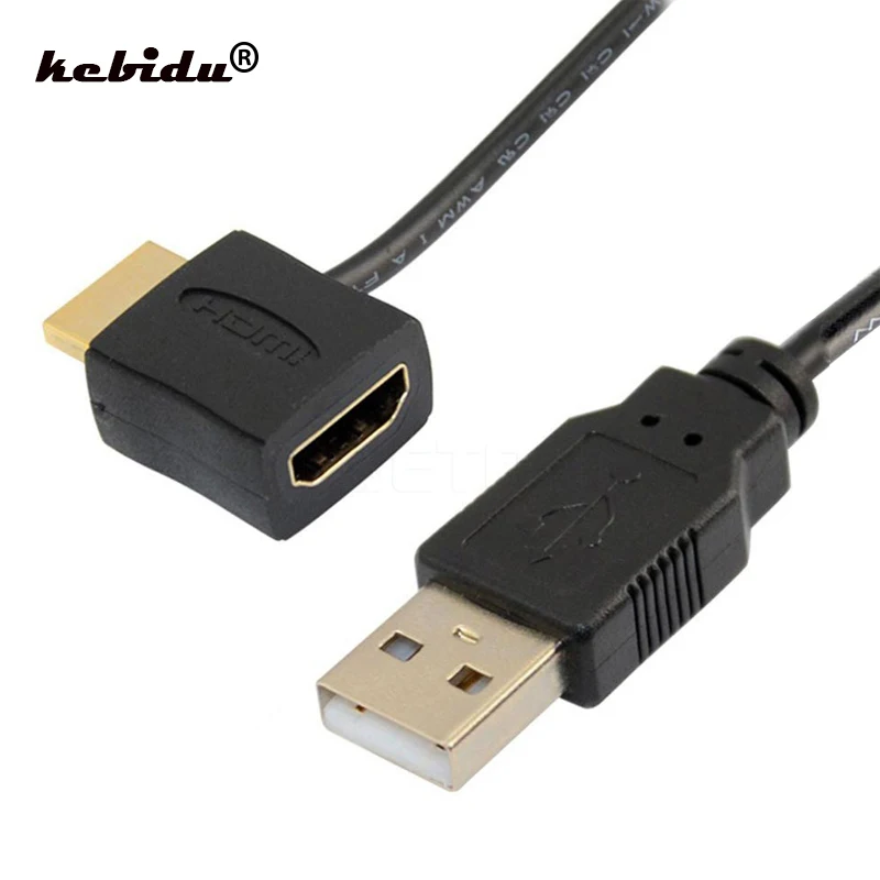 Kebidu alta qualidade hdmi-macho compatível para fêmea hdmi adaptador conversor conector com 50cm usb 2.0 carregador cabo de alimentação