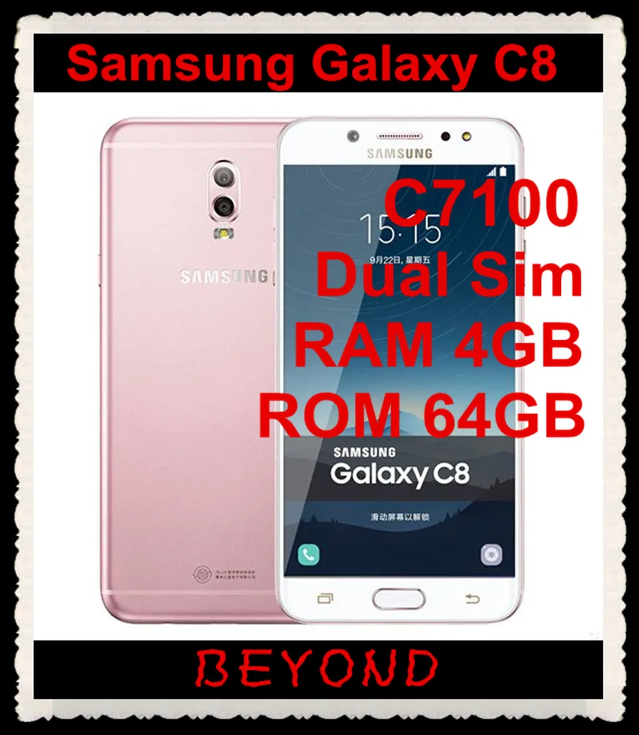 Samsung Galaxy C8 C7100 разблокированный gsm LTE Android Dual Sim мобильный телефон Восьмиядерный 5," 16 МП фронтальная камера ram 4G rom 64G