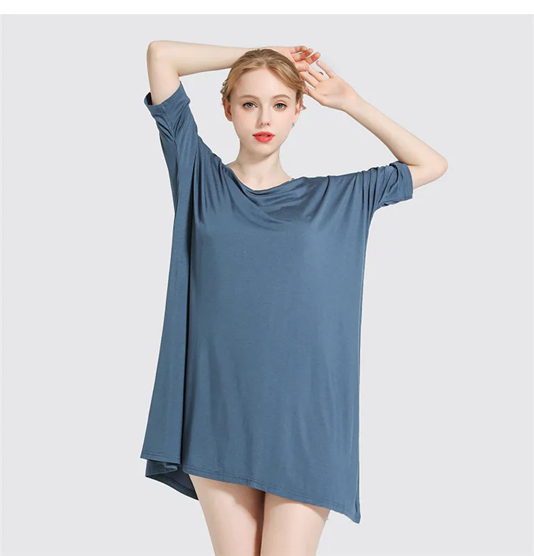 Новая Модальная женская ночная рубашка свободного кроя, большие размеры, ночная рубашка для женщин, Однотонные эластичные пижамы для