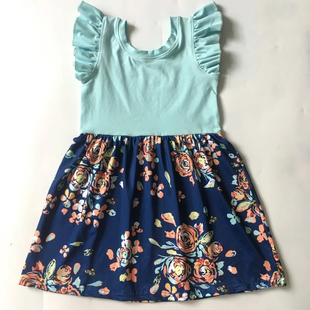 

2019 summer new girl baby child kid clothes round neck short-sleeved flower print pattern A-Line girl dress