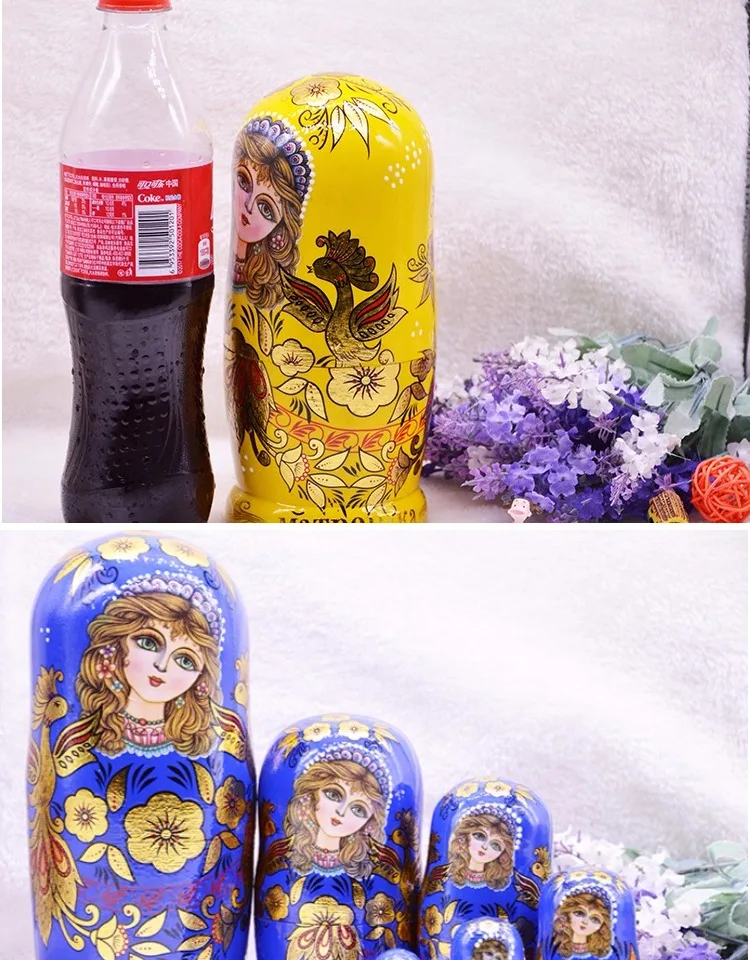 7 слоев золотисто-голубого цвета русские куклы матрешка кукла Дети творческие подарки матрешки деревянные подарки ручной работы