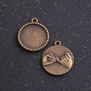 

6pcs/lot Vintage Bronze Metal Cameo friendship 18mm Round Cabochon Pendant Settings Jewelry Charms