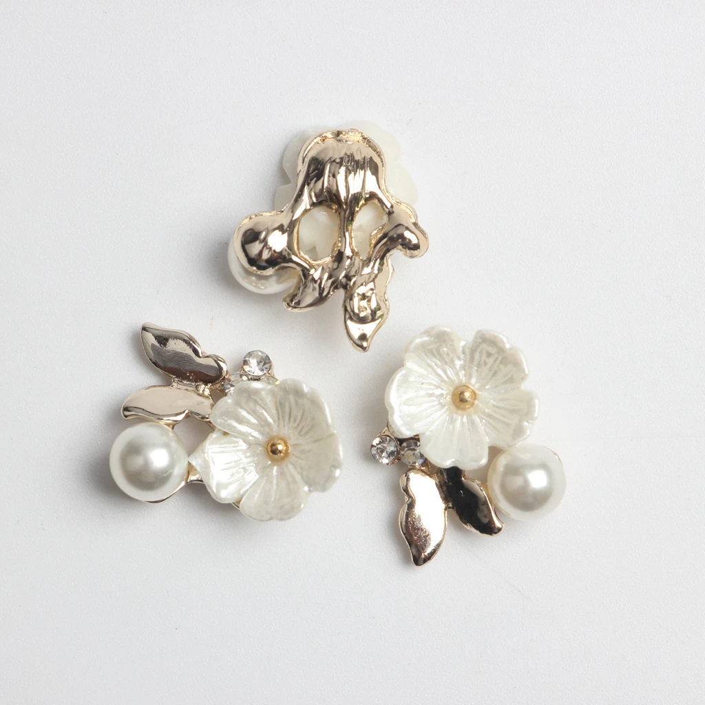 20pcs Mix Gold Base Metal Butterfly Rhinestone Pearl Buttons Flatback Hair Embellishment Button Hairbow Center Decoration Craft