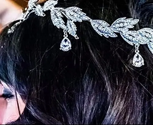 Elegant Rhinestone Leaf Wedding Bridal Bridesmaid Forehead Band Dangle Rhinestone Bridal Tiara Crown with  (1)