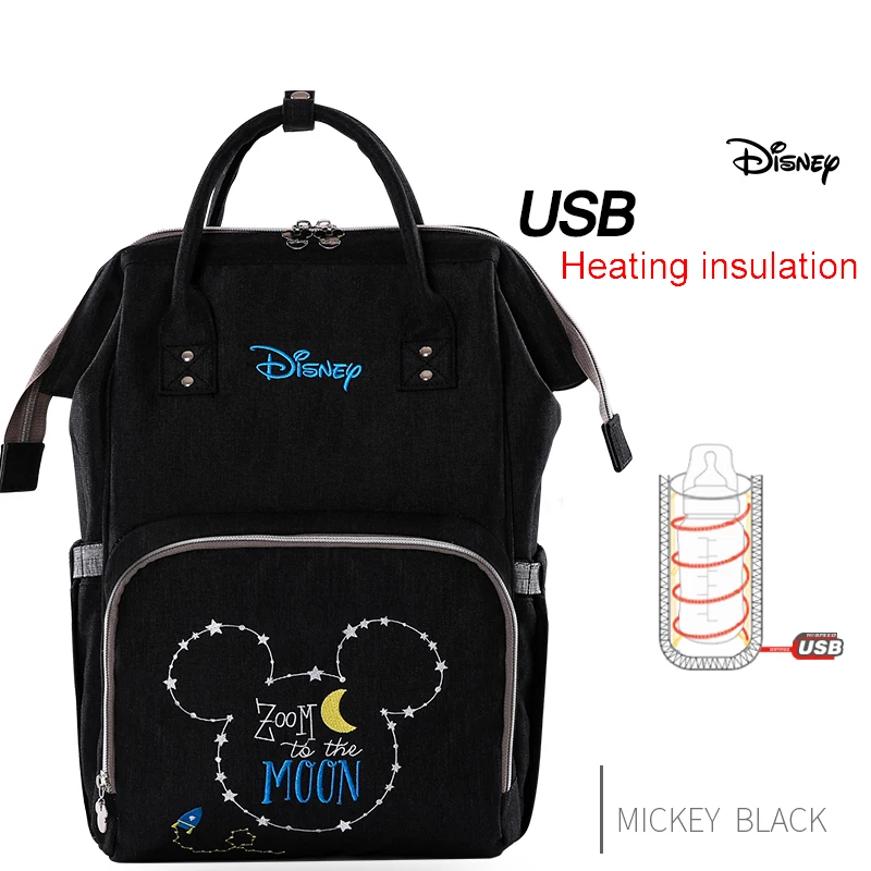 Сумка для подгузников disney, сумка для подгузников для беременных, термоизоляционная сумка, сумка для ухода за ребенком, вместительный рюкзак для путешествий с двойным плечом, Детская сумочка - Цвет: black
