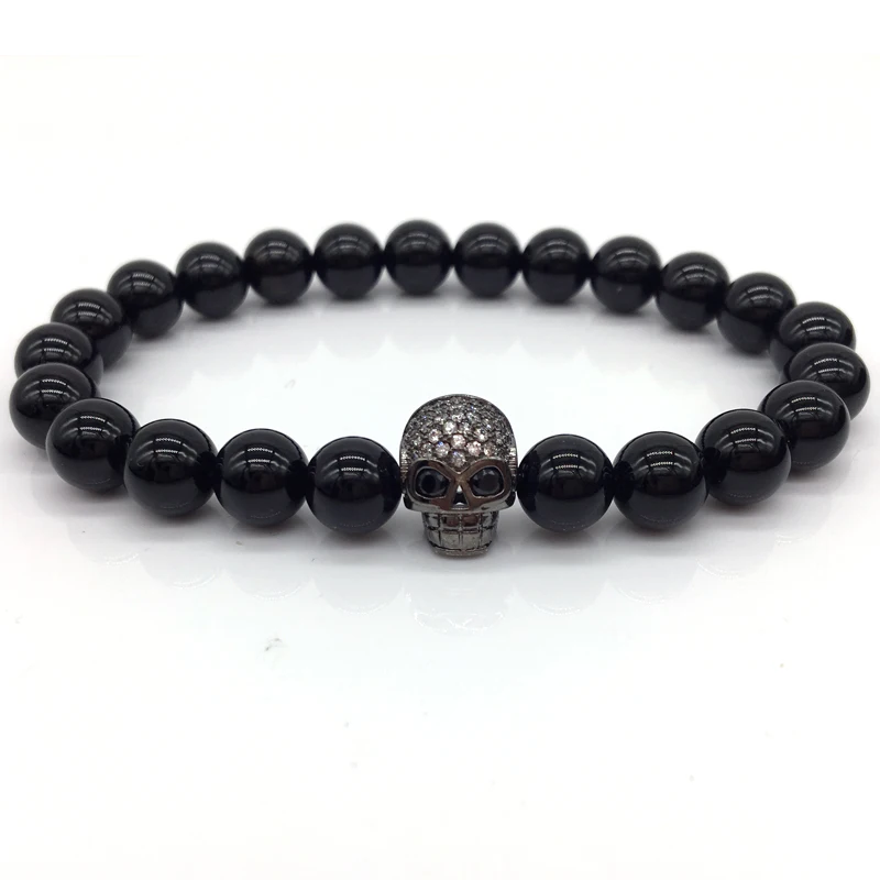 NAIQUBE New Arrival Diy Trendy Skull Charm Bracelets For Men Black CZ Skull Head Men Bracelets Lava Stone Jewelry Gift