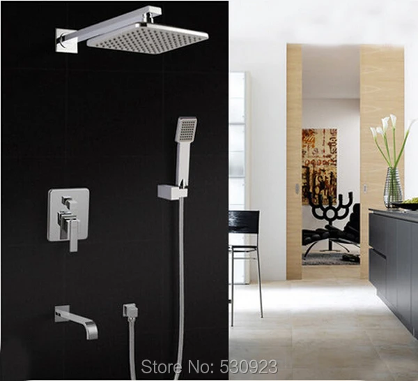 

Newly 8 Inch ABS Shower Haed Bathroom Shower Faucet Set Chrome Finished Mixer Tap W/ ABS Handheld Shower One Handle Wall Mounted