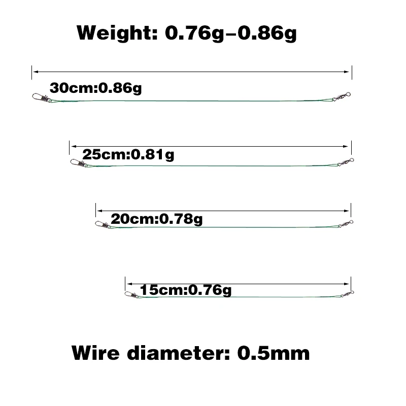 10pcs/lot Anti Bite Steel Fishing Line Steel Wire Leader With Swivel Fishing Accessory Lead Core Leash Fishing 15 20 25 30 cm