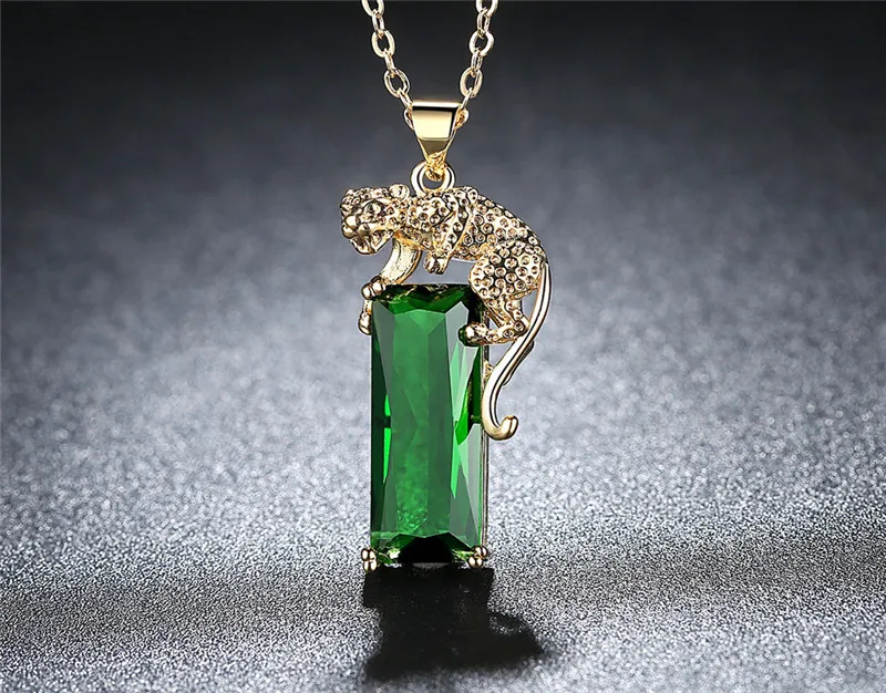 Trendy Green Geometric Stone Zircon Pendant Necklace Cool Animal Cheetah Gold Color Necklaces Woman Men Accessories Gifts N348 (8)