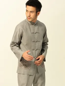 

New Fashion Light Gray Tang Suit Men's Embroidery Classic Chinese Style Top Jacket Button Free Shipping Coat S M L XL XXL XXXL