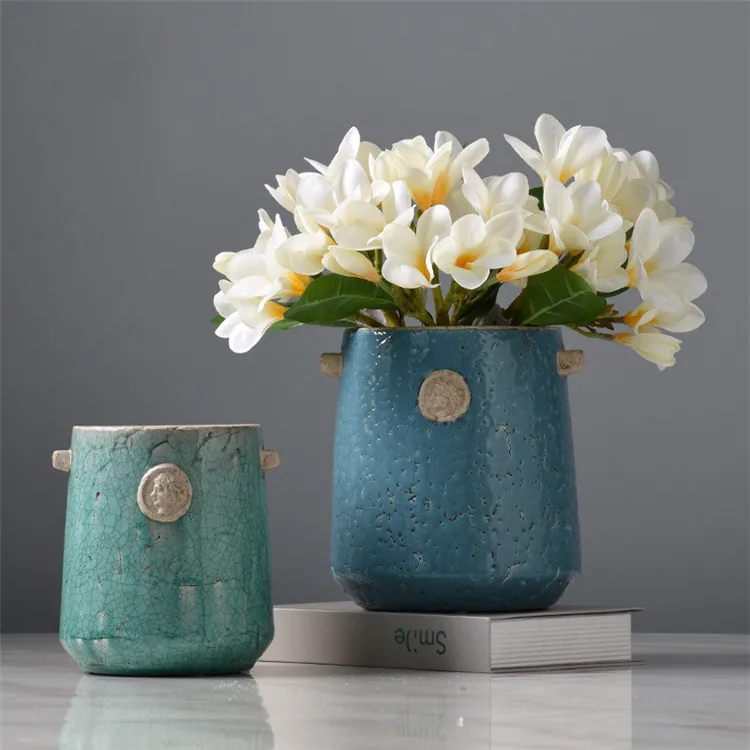 Мультяшная искусственная ваза для цветов, керамическая Свадебная декоративная ваза, современная белая керамическая бутылка для растений, домашний декор, зеленая синяя ваза