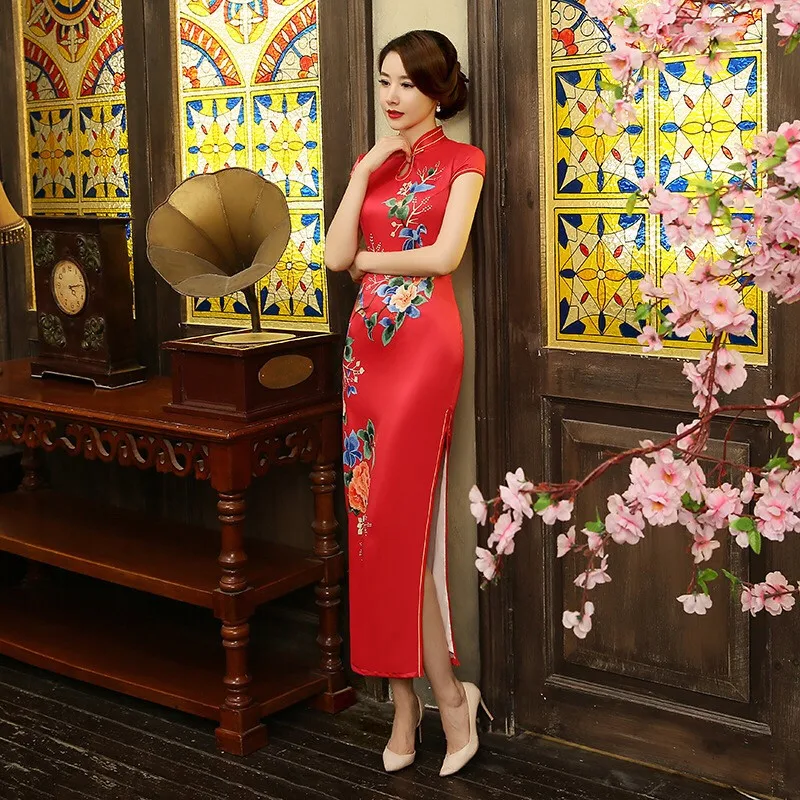 Длинное китайское модное традиционное платье Чонсам для женщин, элегантные праздничные платья для женщин, летнее платье, ZA8130