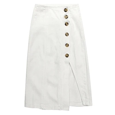 Средней длины юбки джинсовые с разрезом женские с высокой талией спереди юбки с пряжками неправильный светильник синий белый Повседневная Уличная одежда OL леди - Цвет: White
