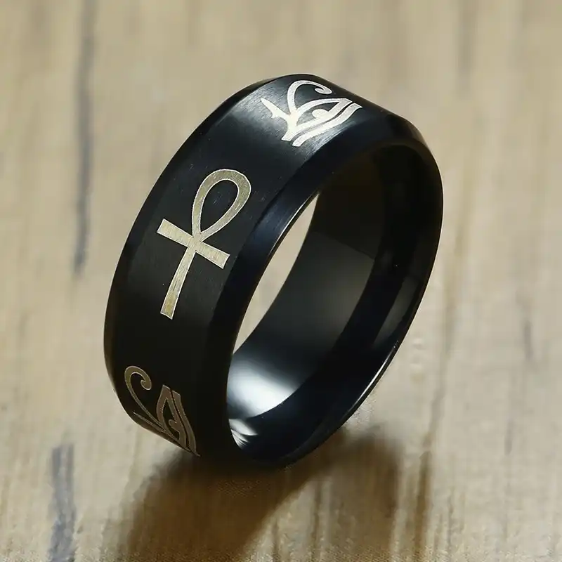 Detail Feedback Questions About Men Egyptian Hieroglyph Eye Of Horus Detail Feedback Questions About Men Egyptian Hieroglyph Eye Of Horus Ankh Cross Ring In Black Stainless Steel Wedding Band Male Jewelry On Aliexpress