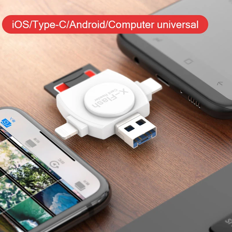 All in one SD TF Card Reader Lightning Type C Micro USB Android Multi system Compatible 4