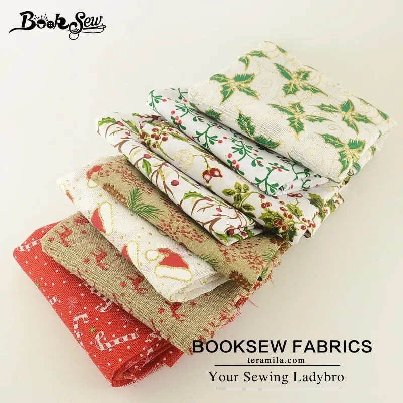 Booksew Лен Ткань 8 шт./лот 45 см x 50 нарезанные Комплект Новогодние товары Стиль Жир