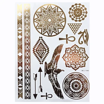 

1PC Flash Metallic Waterproof Tattoo Gold Silver Women Henna Flower Bracelet Wing Angle Temporary Tattoo Sticker Paster
