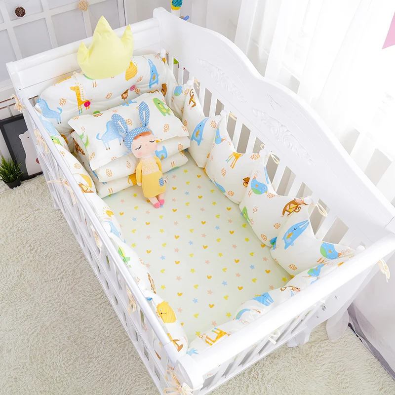 9 Pcs Set Dots And Lattice Baby Crib Bedding Full Set Warm Baby