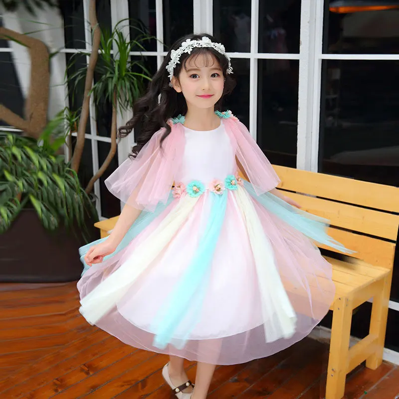 

Cotton Rainbow Dress Mesh Breathable Princess'S Dress Soft Sleeveless Kids Costume Skin-Friendly Dress Girl Free Shipping