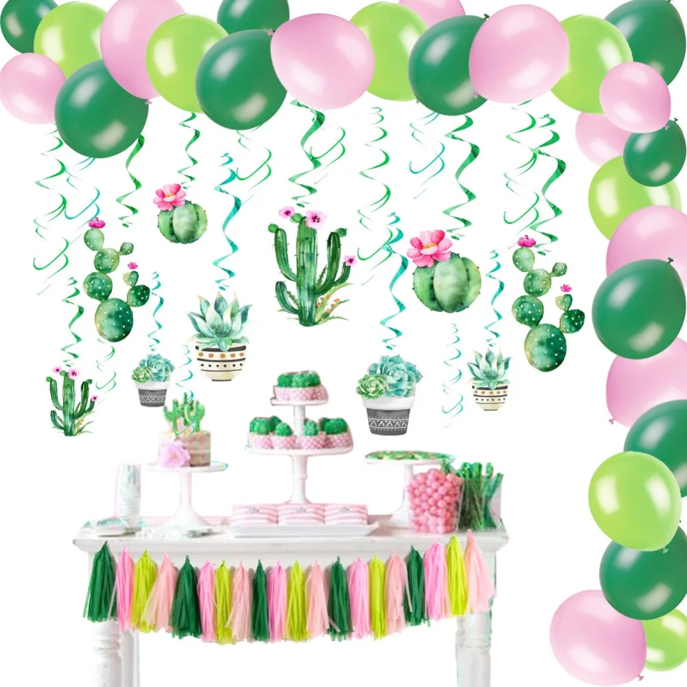 

Hawaiian Summer Party Decoration With Latex Balloons Tassel Garlands Hanging Cactus Swirls For Summer Birthday Luau Beach Party