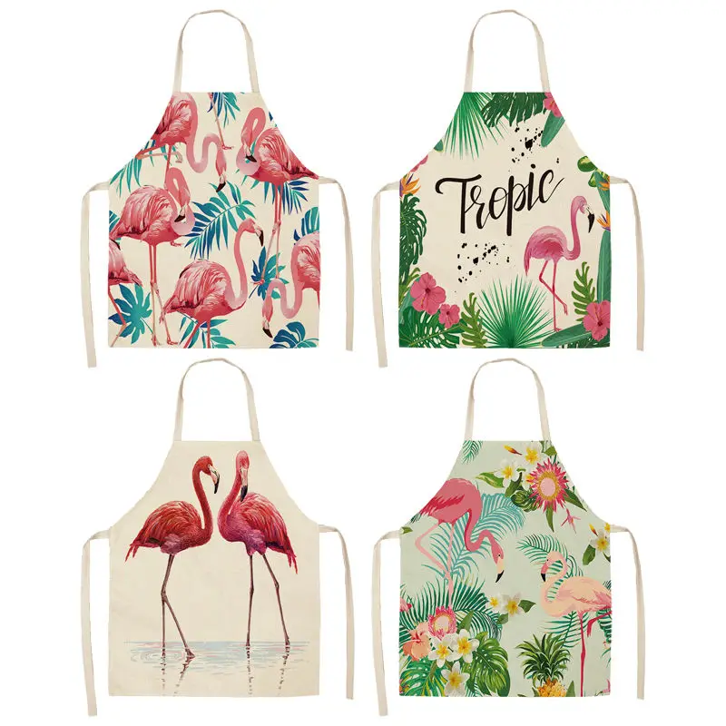 1Pcs Flamingo Pattern Kitchen Aprons Woman Adult Kids Cotton Linen Bibs Home Cooking bbq Apron Cleaning Accessory 53*65cm A1158