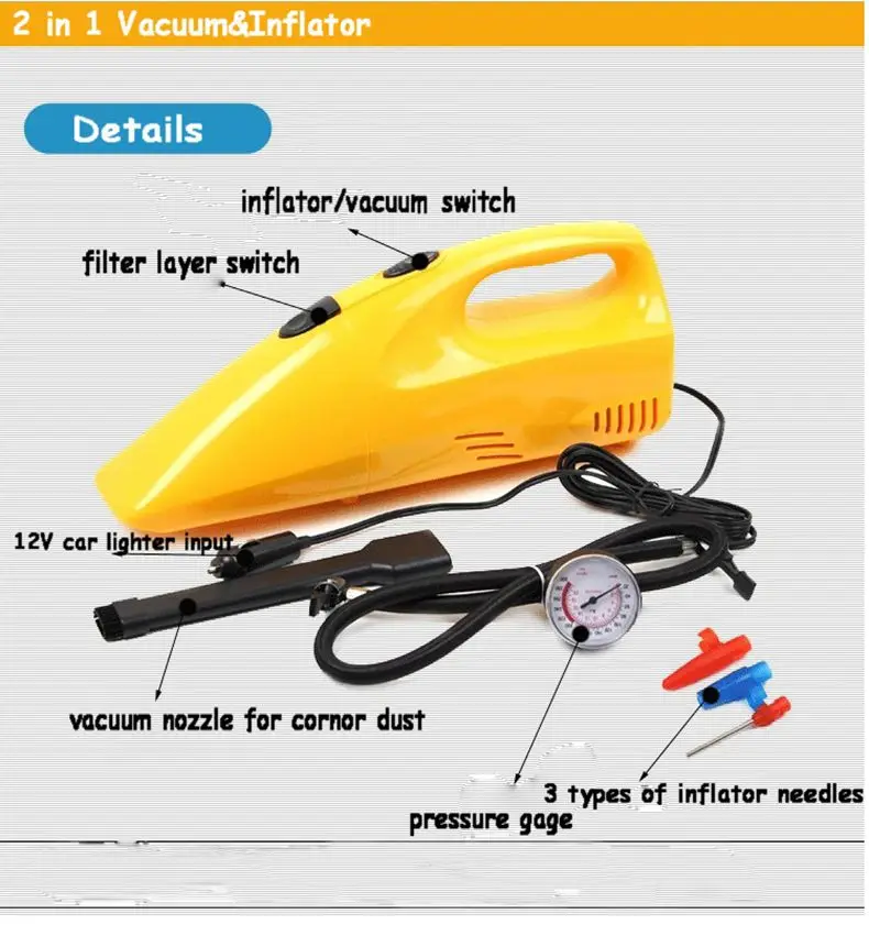 Multi function Portable Car Vacuum Cleaner and Tyre Pump 12V Wet and