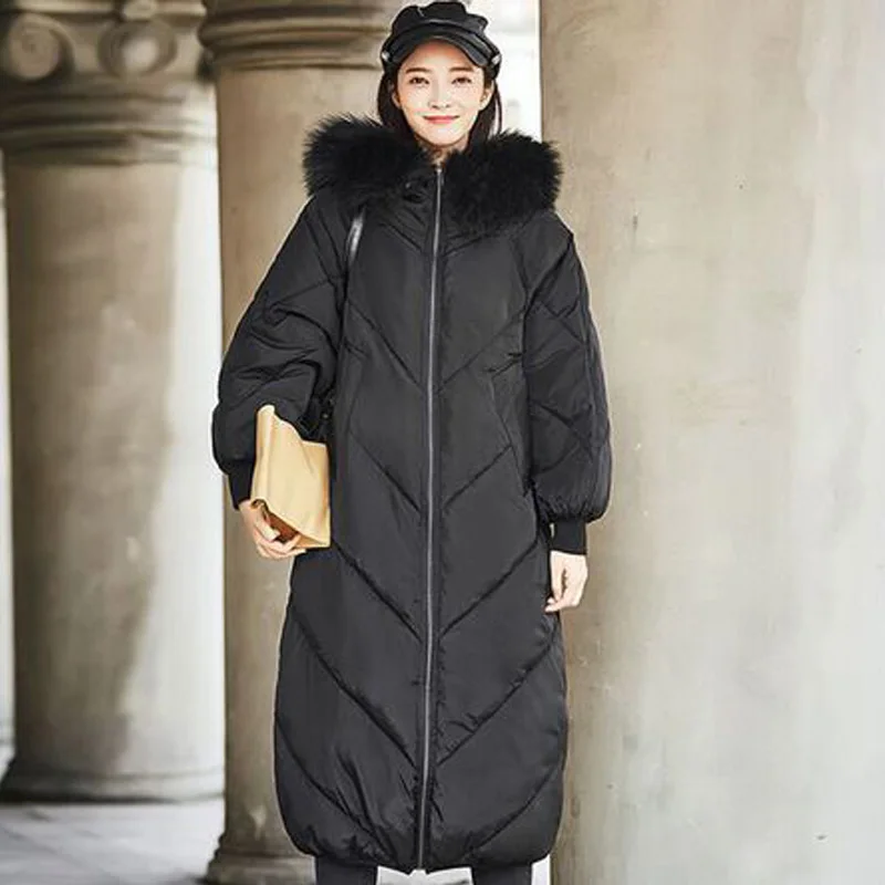 

18cm Large Fur Collar 2018 Winter Jacket Women New Style Parka Loose Down Jacket Thick Warm Winter Coat Women Female Jacket Coat