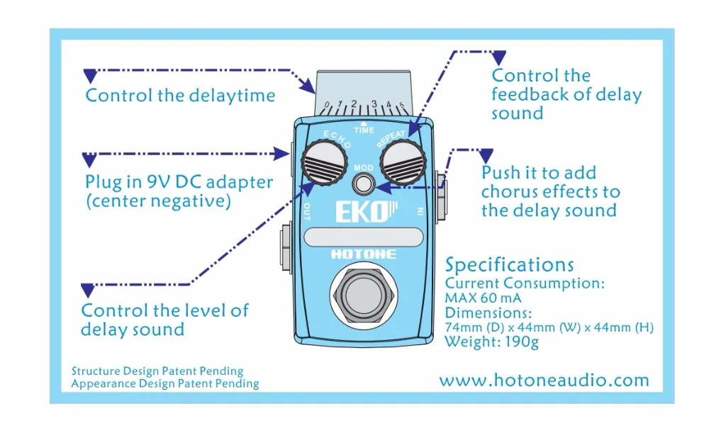 Hotone Skyline Series EKO цифровая педаль задержки с фоточехлом и многими другими|digital delay