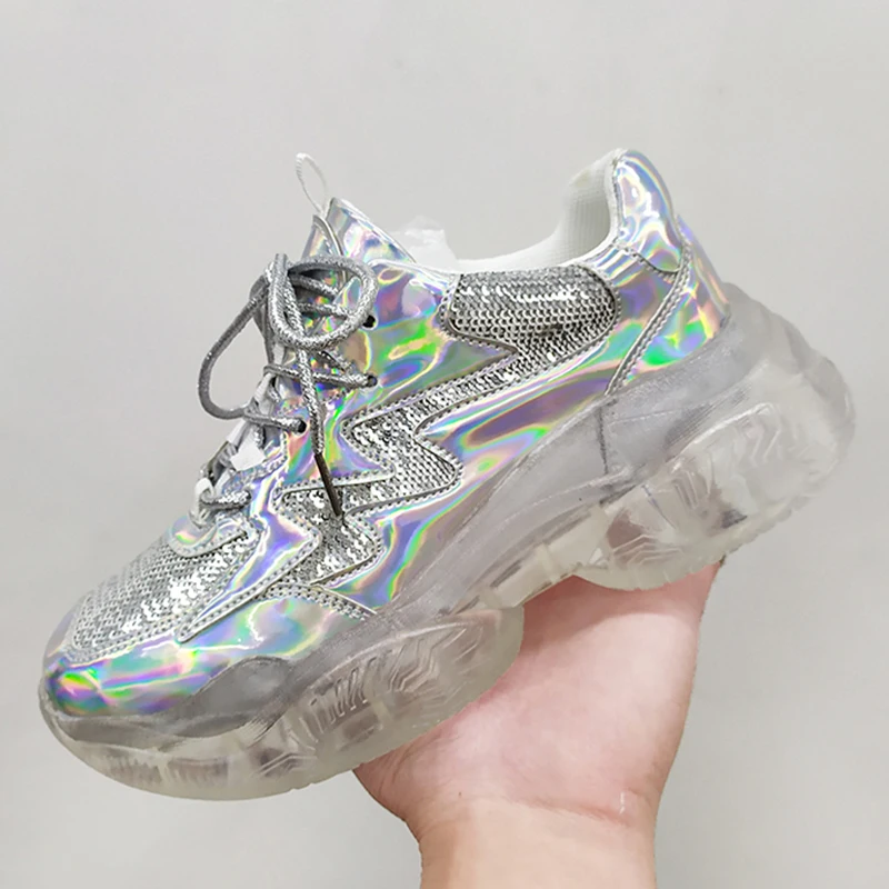 

Brand Trend Shoes Women Transparent Sneakers Harajuku Ladies Platform Jelly Shoes Woman Casual Shoes Shining Running Footwear
