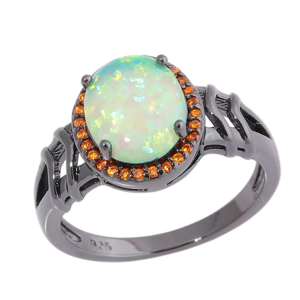 

CiNily Large Round Green Fire Opal Stone Rings Black Gold Baroque Ring Orange Garnet Ethnic Tribe Vintage Jewelry Gift Men Women