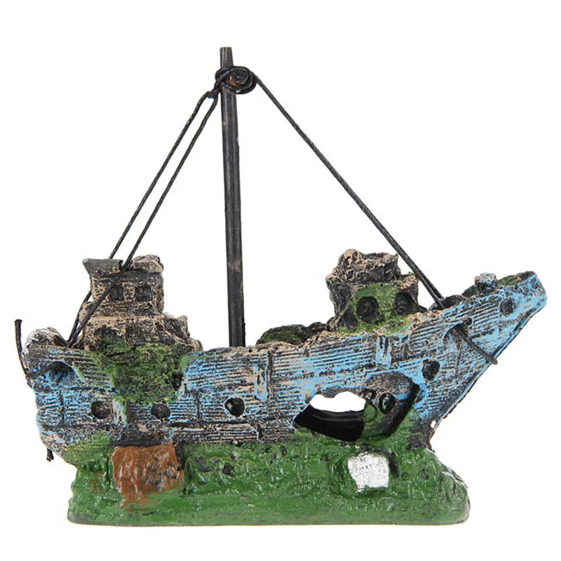 

Hot 1 set Resin Material Beautiful Aquarium Ornament Wreck Sailing Boat Sunk Ship Destroyer Fish Tank Aquarium Decoration