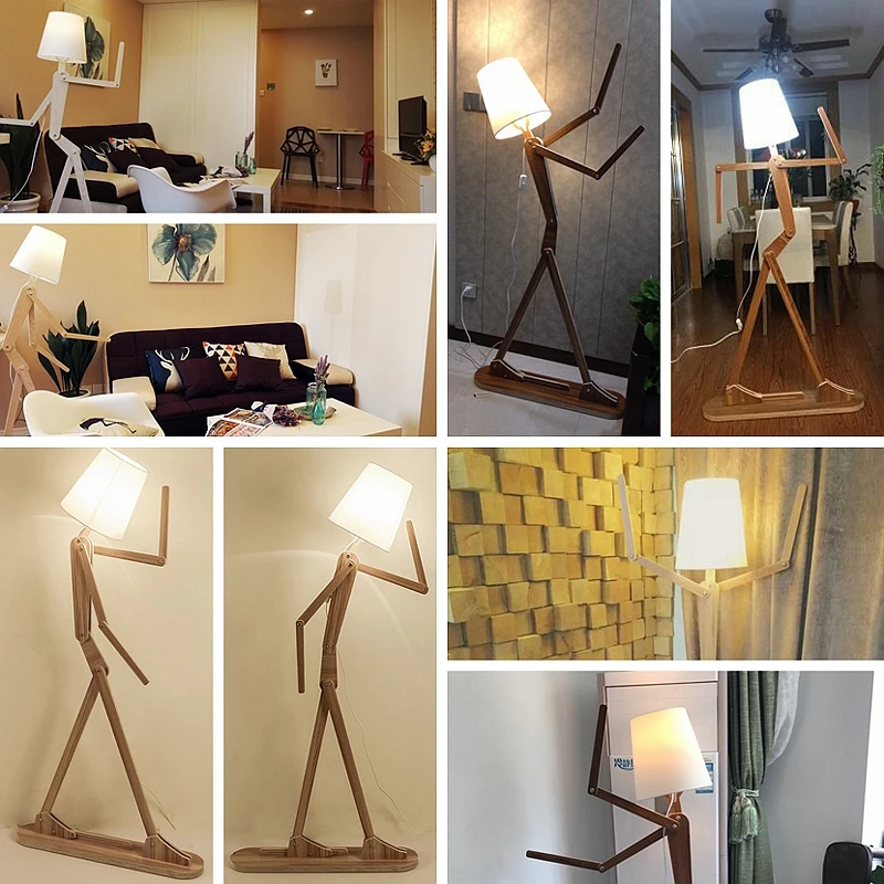 Creative Human Figure Floor Lamps Wooden Log Fabric Stand Light Living Room Bedside Piano Lighting Nordic E27 Standing Lights (19)