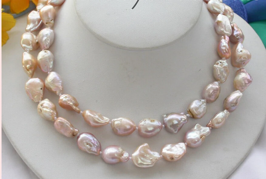 

z3739 32" 16mm baroque pink keshi reborn pearl necklace (A0511)
