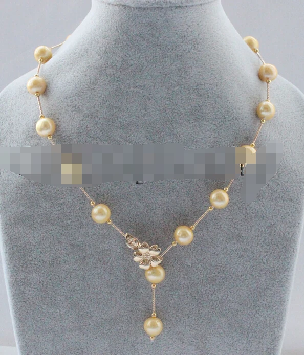 

Free shipping 002299 Beautiful 20" 10-11mm golden round freshwater pearl necklace - 14