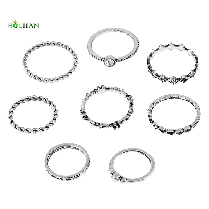 8pcs/set fashion ring sets for women jewelry retro midi finger rings vintage silver hollow boho