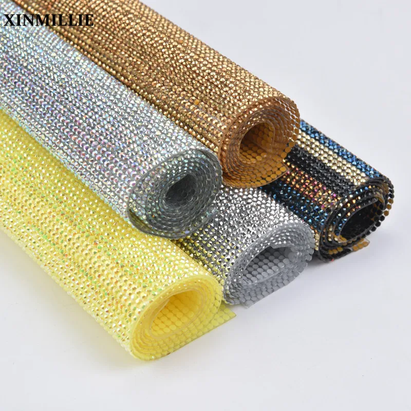 

24*40cm Rhinestone Beaded Trim 2mm Silver Hematite Flatback Hotfix Self Adhesive Mesh Strass Applique Banding Wedding Decoration