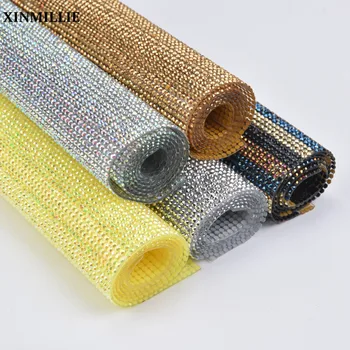 

24*40cm Rhinestone Beaded Trim 2mm Silver Hematite Flatback Hotfix Self Adhesive Mesh Strass Applique Banding Wedding Decoration