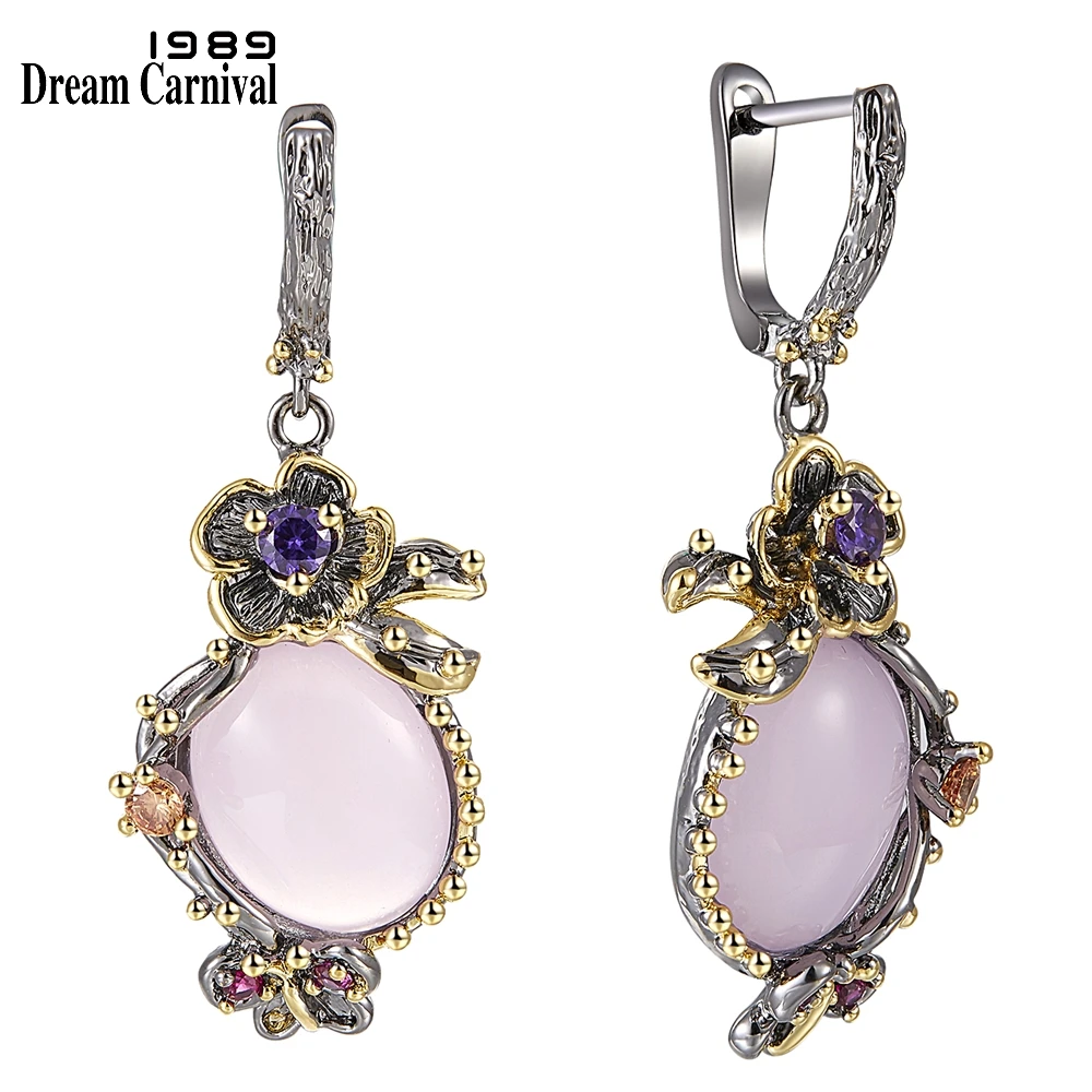 

DreamCarnival 1989 Hot Pick Drop Earrings for Women Wedding Party Dangle Earings Pink Opal Stone Fashion Accessories Gift WE3878