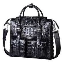 Designer de moda Genuíno Couro De Crocodilo dos homens Bolsos Retalho alça Superior Bolsa Preta Bolsa de Pele de Jacaré Bolsa de Ombro Único